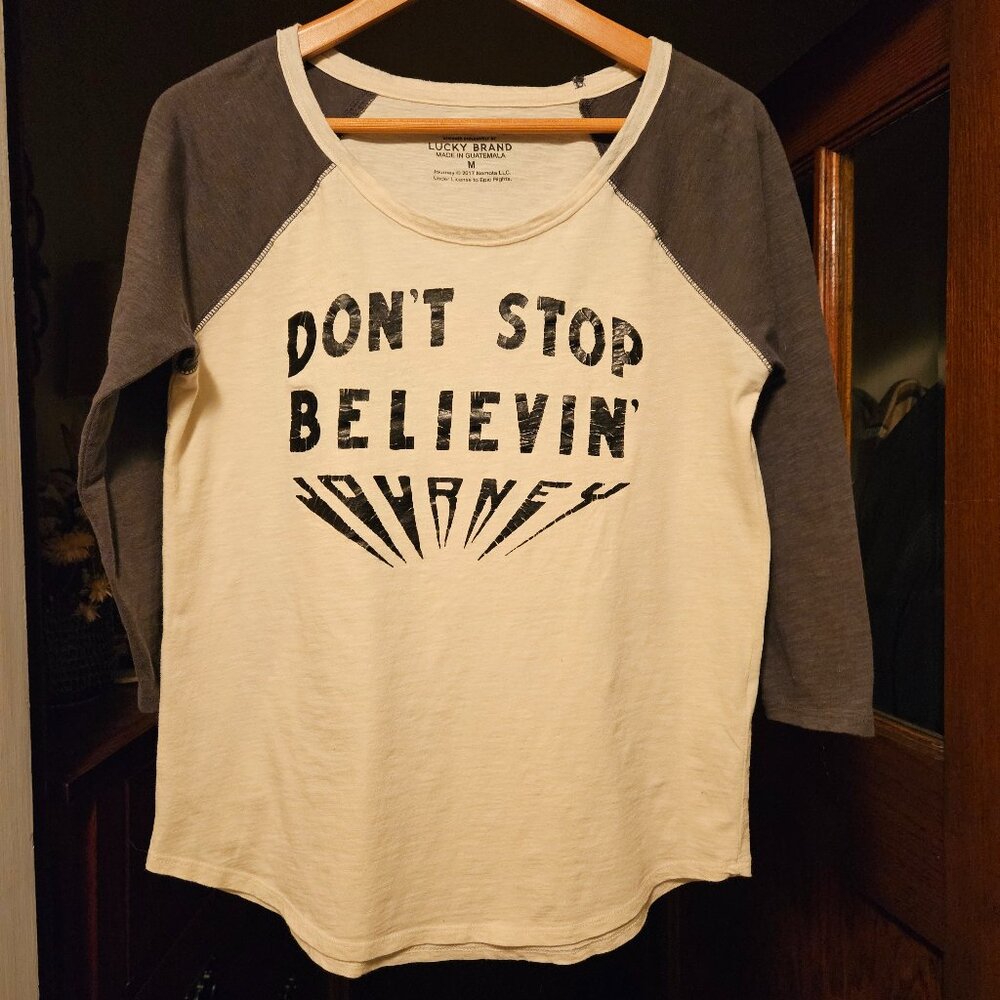 Lucky Brand Women's Raglan Journey "Don't Stop Believin" Shirt - Size Medium